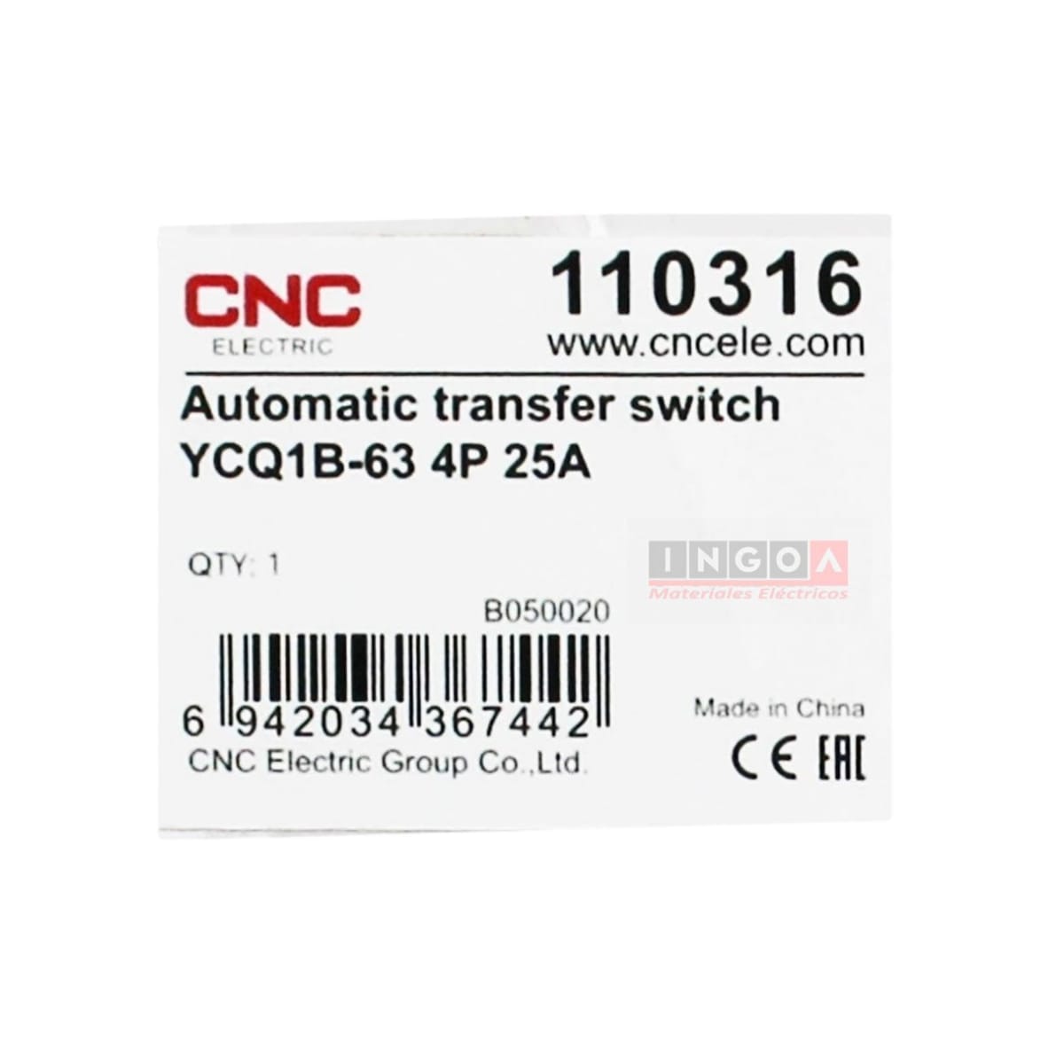 Switch de Transferencia Automatica 4 Polos ATS 25A CNC7