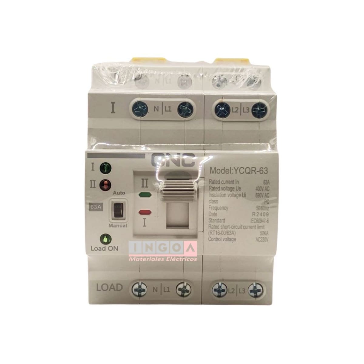 Switch de Transferencia Automatica 4 Polos ATS 63A YCQR-63 CNC - Vista 3