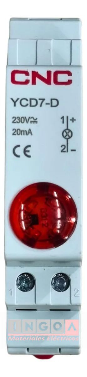 Luz Piloto a Riel Din Roja 220VAC IP20 YCD7 - CNC - Vista 2