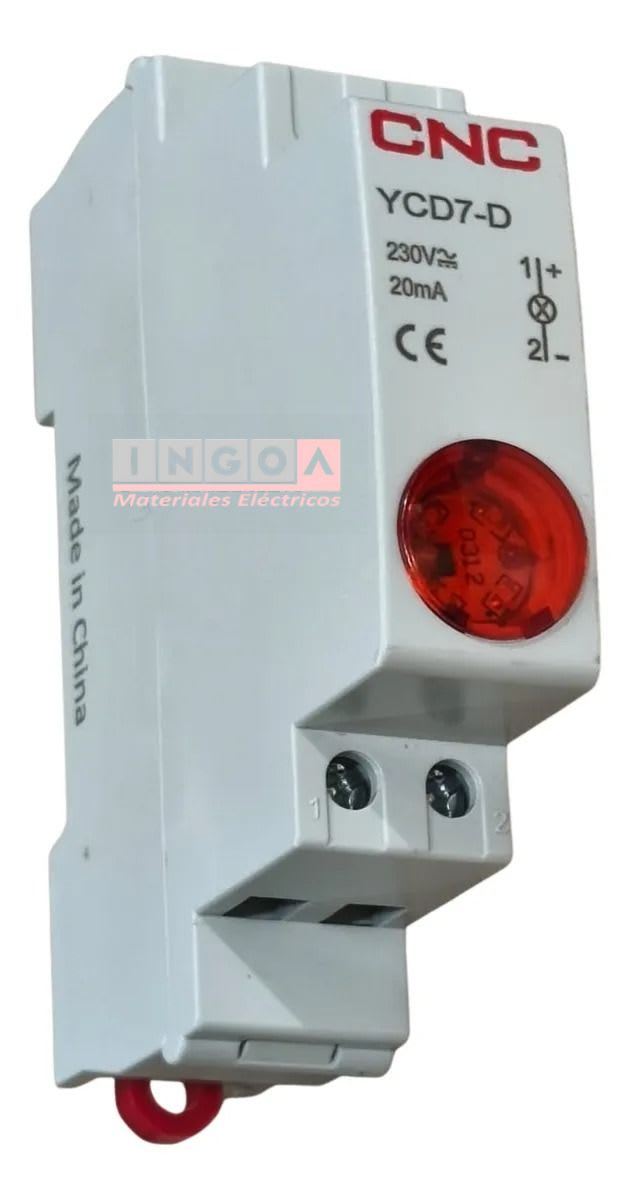 Luz Piloto a Riel Din Roja 220VAC IP20 YCD7 - CNC - Vista 3