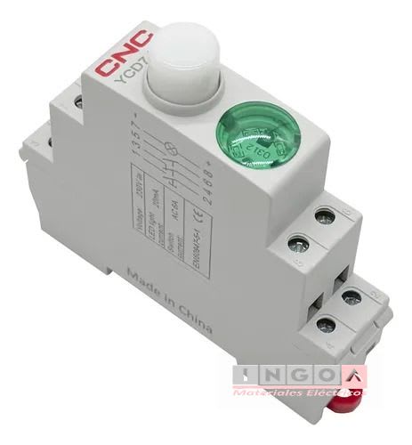 Pulsador C/Retención a riel din Led Verde 220V 2NO+1NC YCD7 CNC - Vista 2