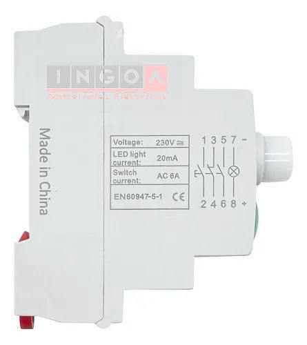 Pulsador C/Retención a riel din Led Verde 220V 2NO+1NC YCD7 CNC - Vista 3
