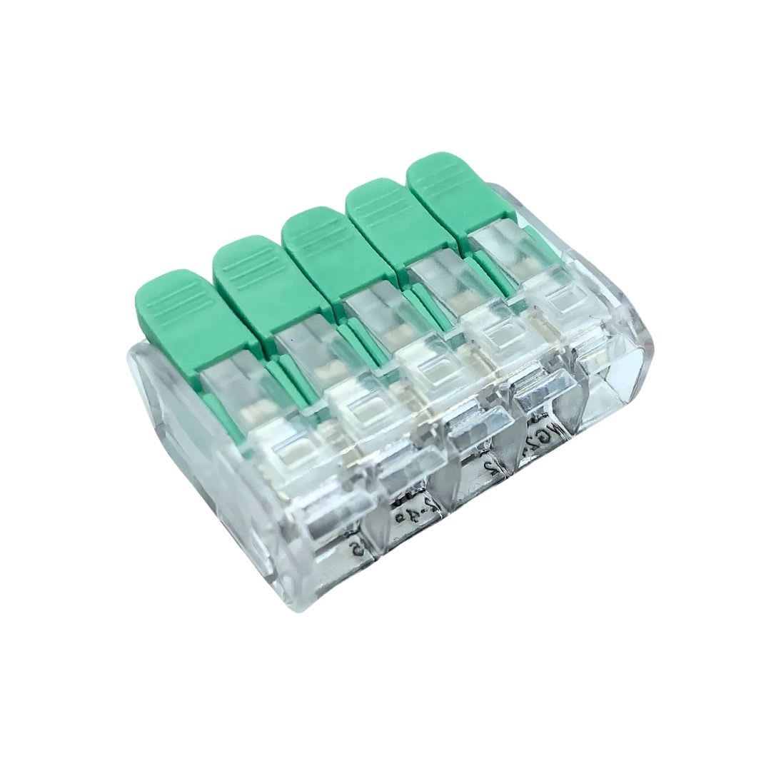 Conector Rapido Transparente Clip Wago 0.8-4mm2 32A 5 Vías (25un 0