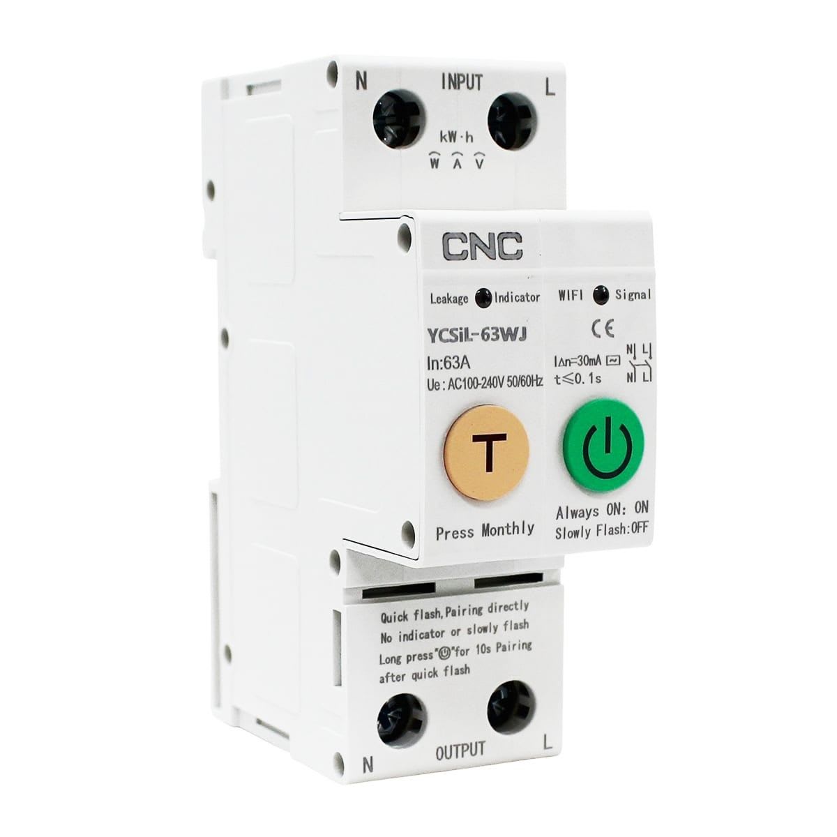 Interruptor Wifi Pro (L+N) 2P 63A 30ma 240Vac App Tuyasmart YCSiL-63WJ CNC - Imagen Principal