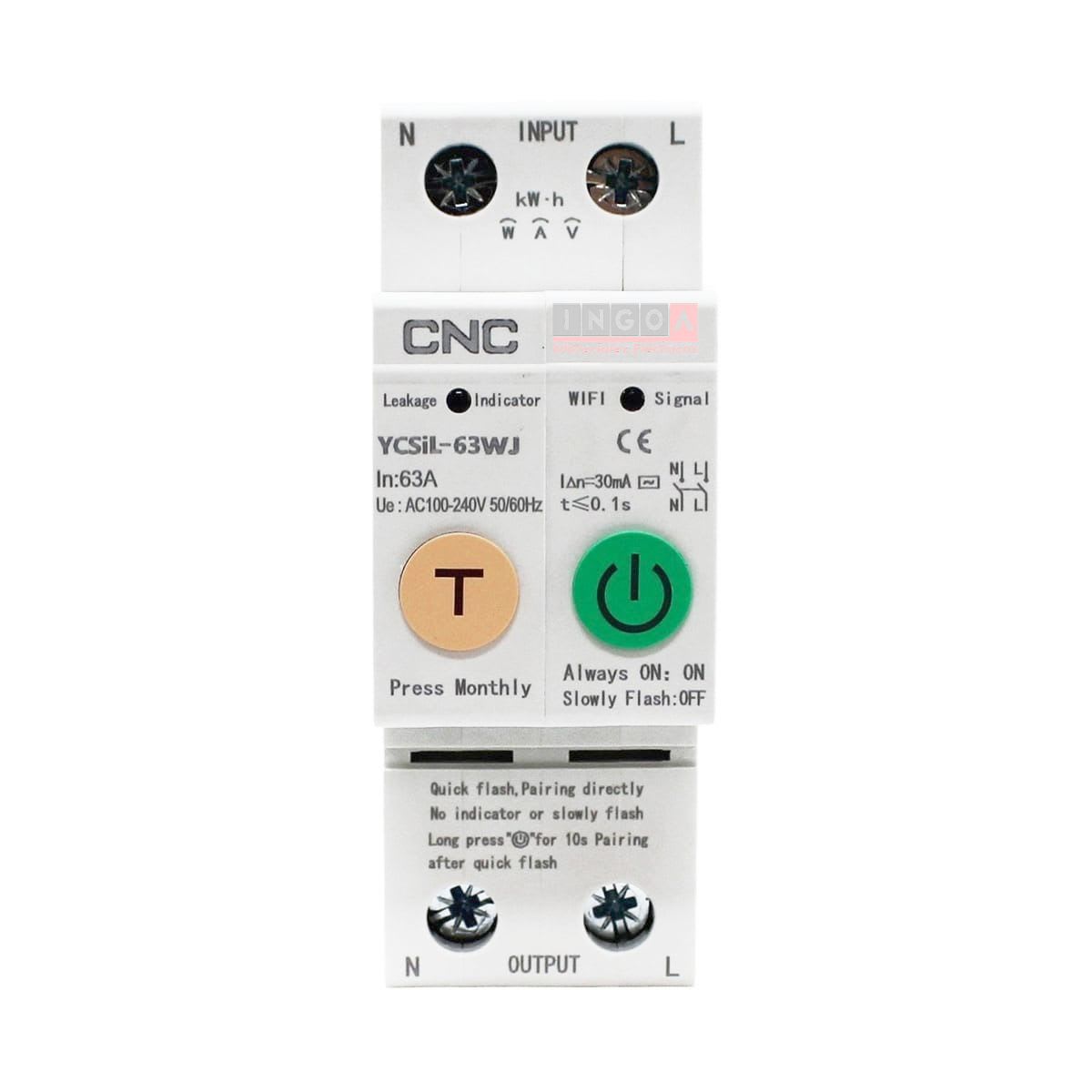 Interruptor Wifi Pro (L+N) 2P 63A 30ma 240Vac App Tuyasmart YCSiL-63WJ CNC - Vista 2
