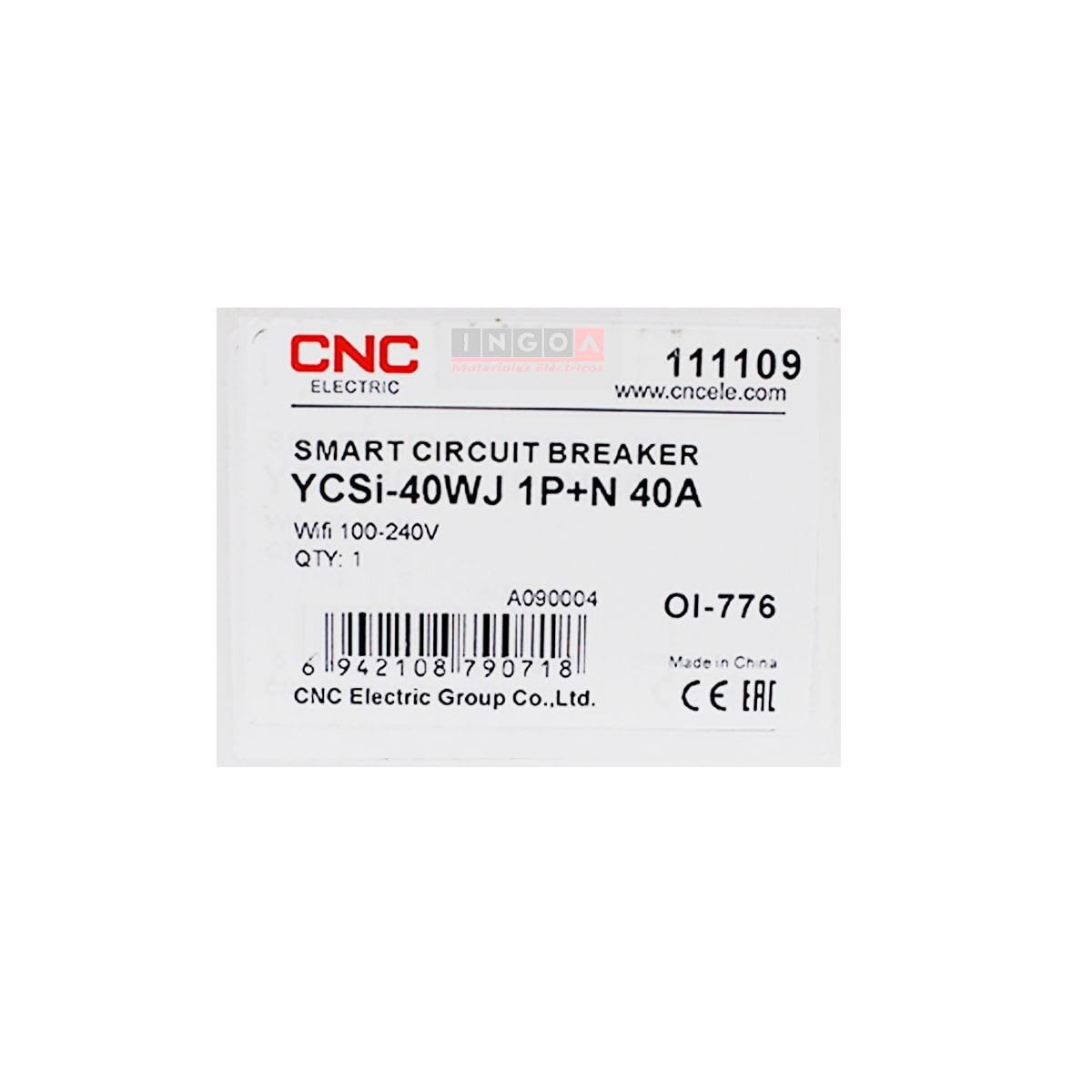Interruptor Wifi Pro (L+N) 1P 40A 240Vac App Tuyasmart YCSi-40WJ CNC - Vista 7