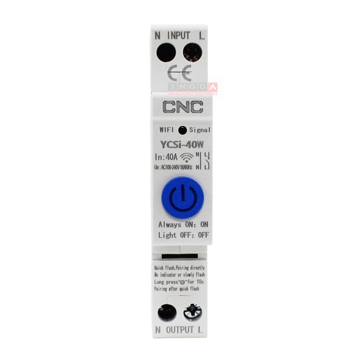 Interruptor Wifi On-Off (L+N) 1P 40A 240Vac App Tuyassmart YCSi-40W CNC - Vista 2