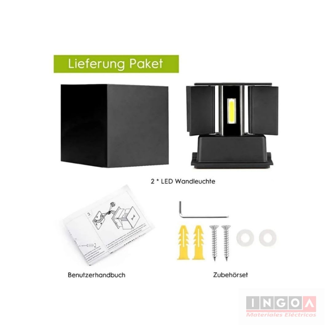 Foco Aplique LED Negro P/Pared 6W 3000K Bidireccional - AVC3