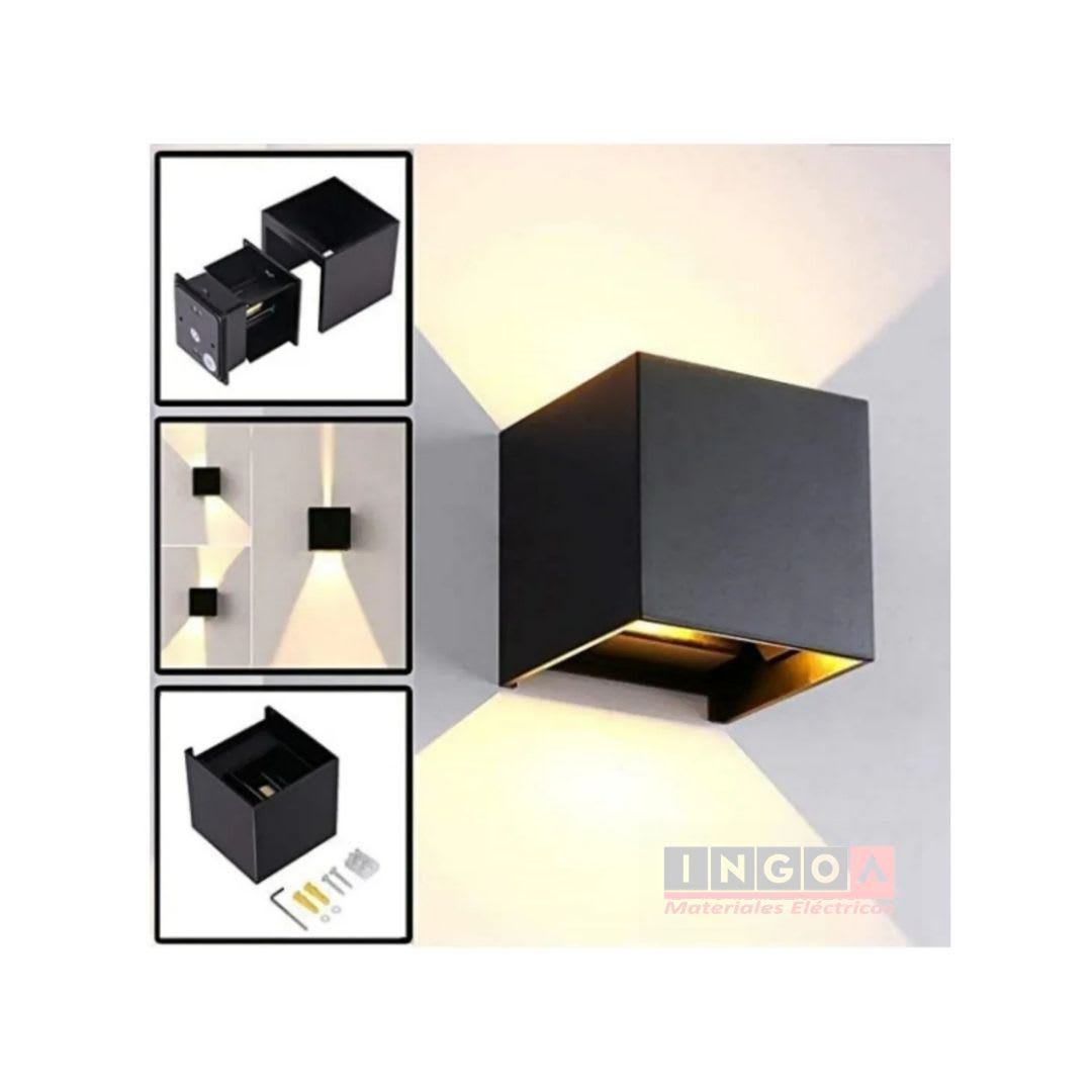 Foco Aplique LED Negro P/Pared 6W 3000K Bidireccional - AVC4