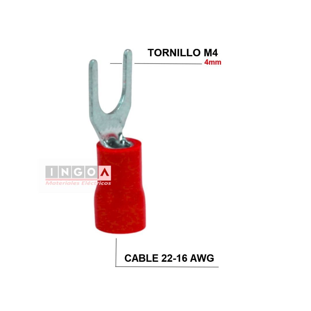 Terminal Horquilla 22-16 AWG Rojo M4 (100un) - Vista 2