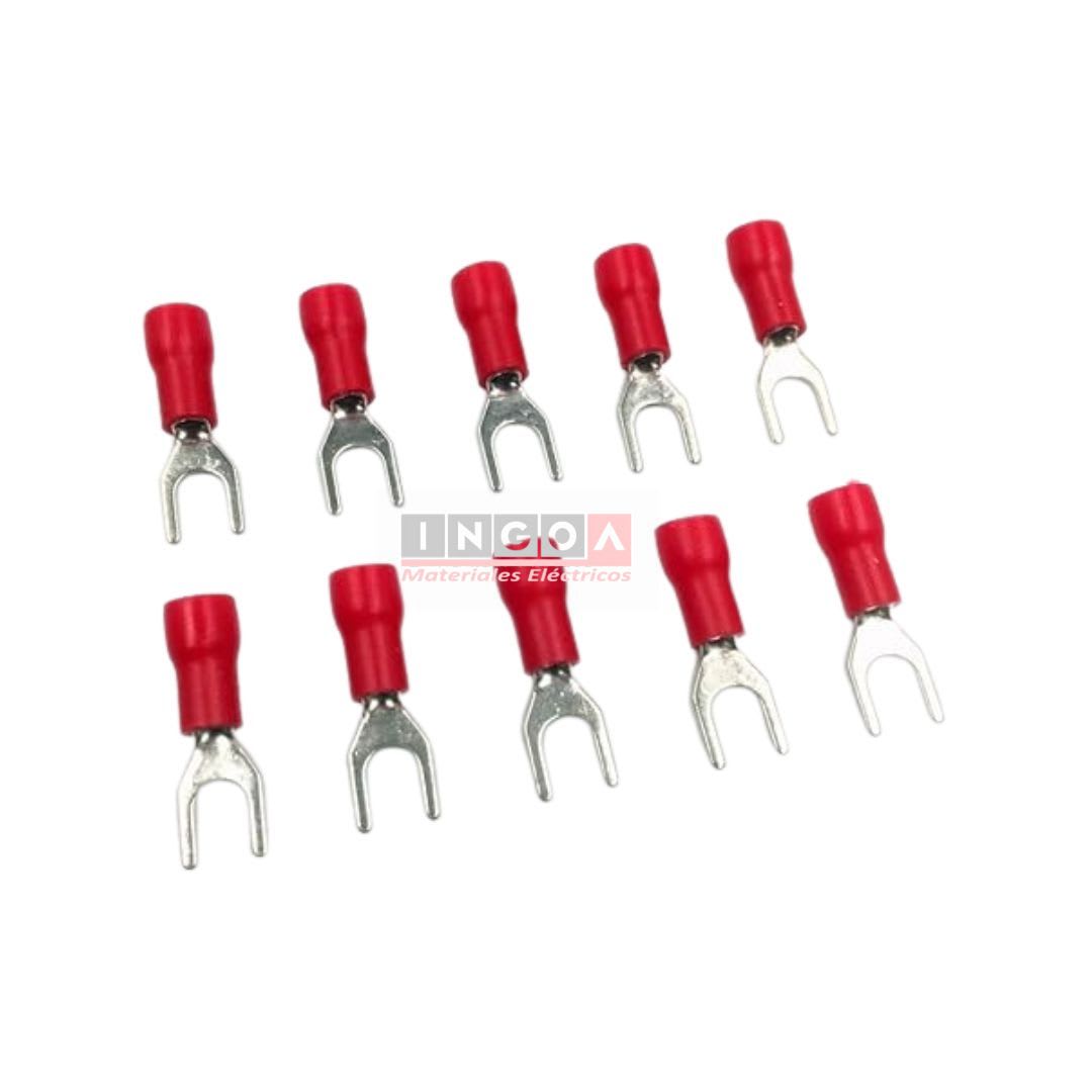 Terminal Horquilla 22-16 AWG Rojo M4 (100un)7
