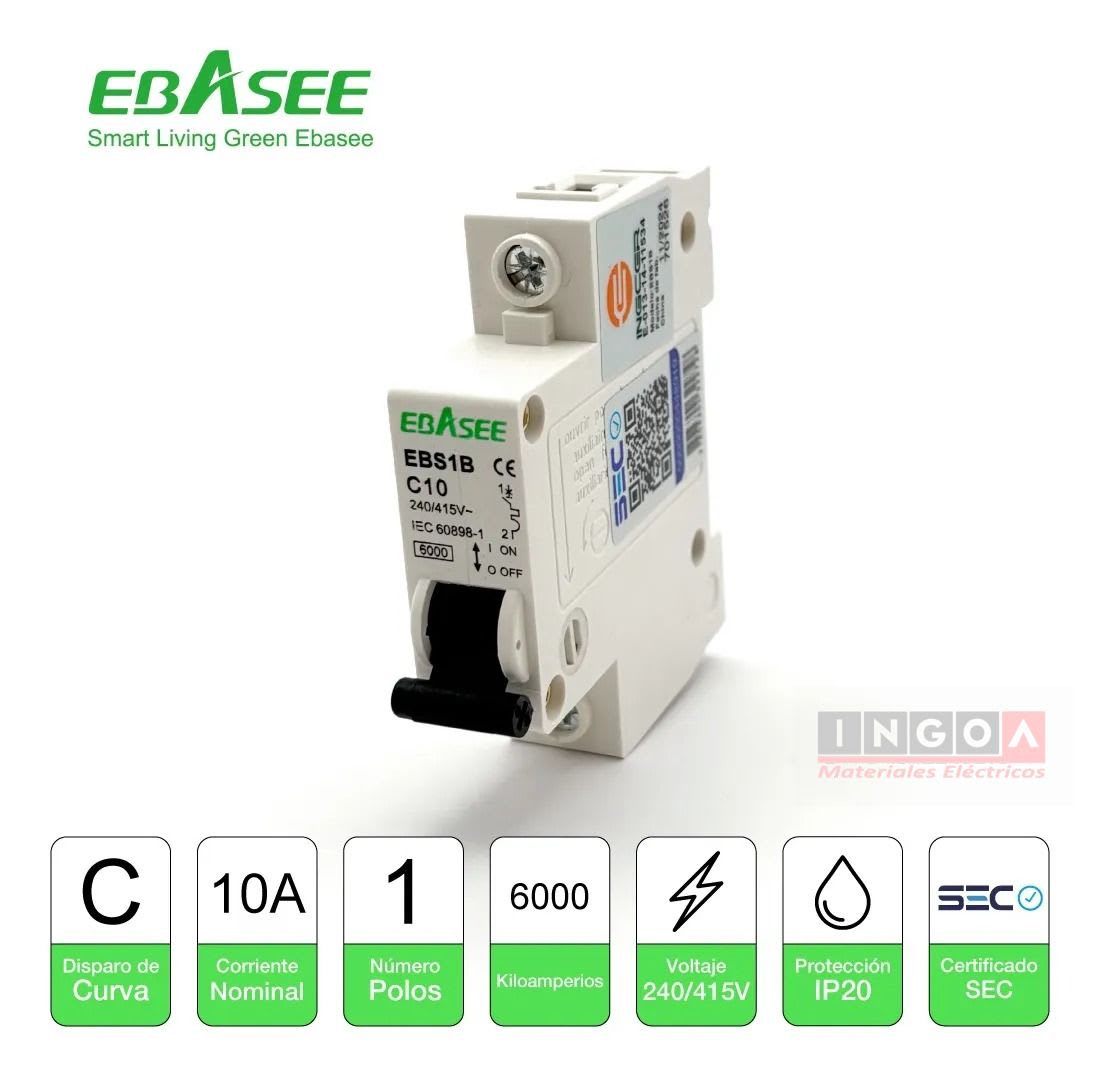 Int. Automatico Ebasee 1x10A 6KA Curva C - Vista 4