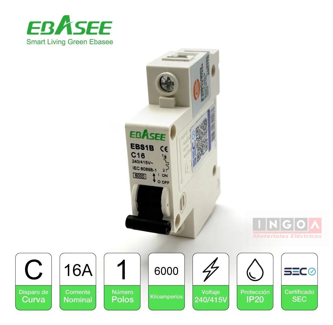 Int. Automatico Ebasee 1x16A 6KA Curva C - Vista 4
