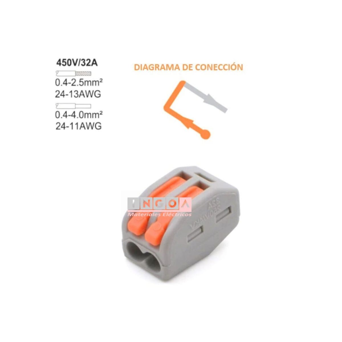 Conector Rapido Clip Wago 0.8-4mm2 32A 2 Vías (100un)4