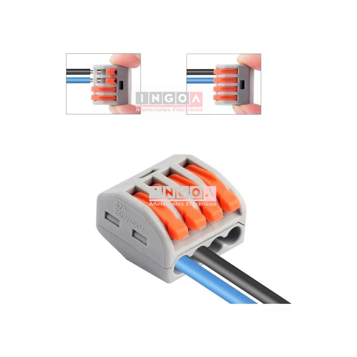 Conector Rapido Clip Wago 0.8-4mm2 32A 4 Vías (100un)9