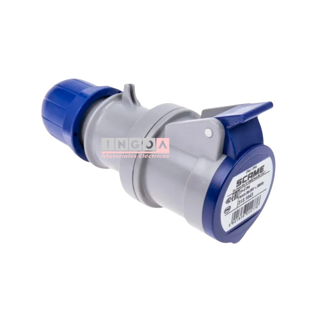 Enchufe Ind. Hembra Volante 2P+T 16A 220V IP44 - Scame - Vista 2