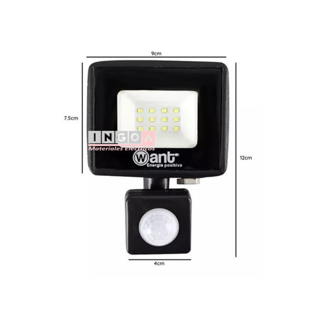 Foco Proyector Led con Sensor 10W 1200LM IP65 6000K - Want - Vista 2