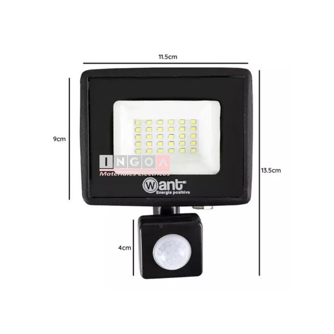 Foco Proyector Led con Sensor 20W 2400LM IP65 6000K  - Want - Vista 2