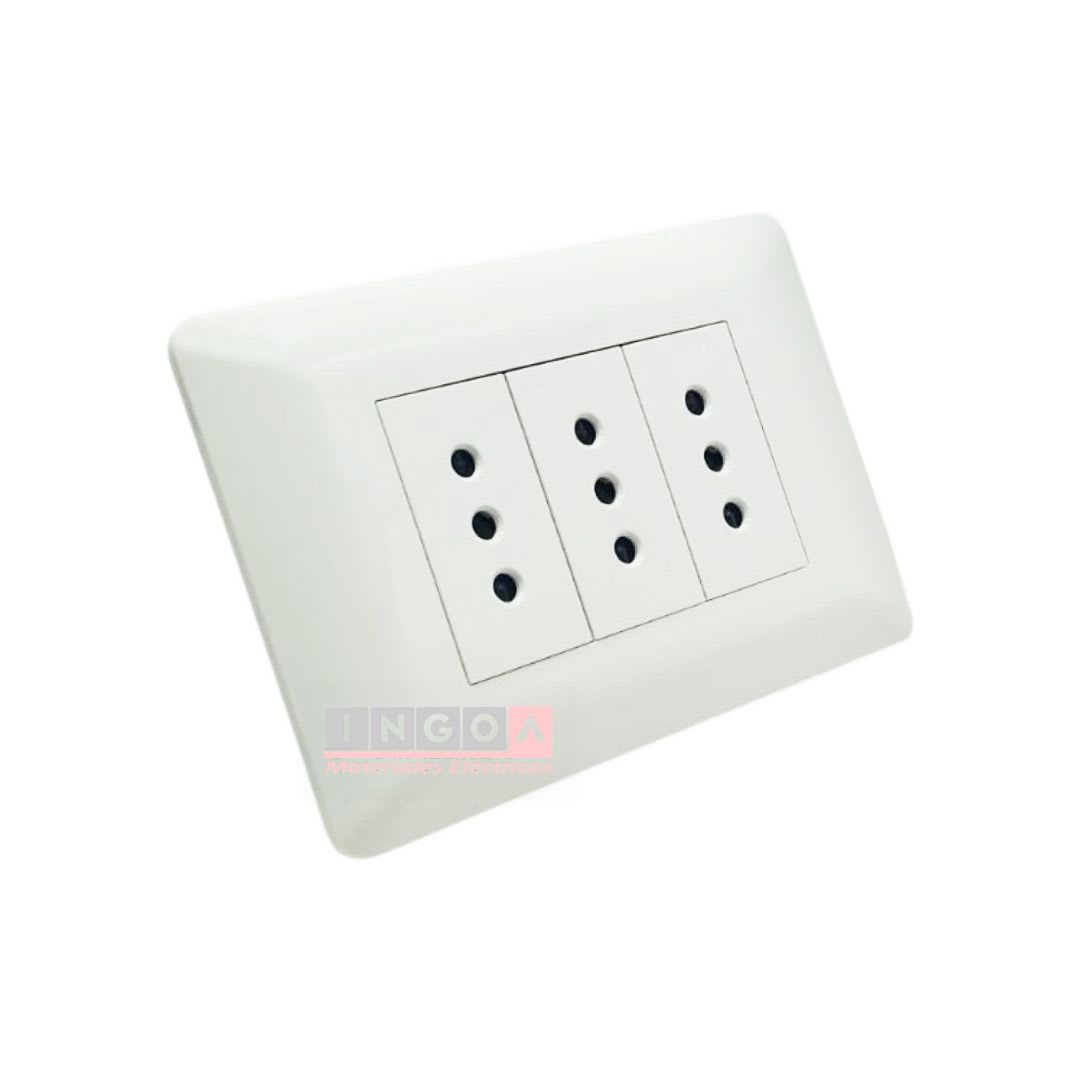 Enchufe Triple Emb. 10A 250V Blanco - Want - Vista 2