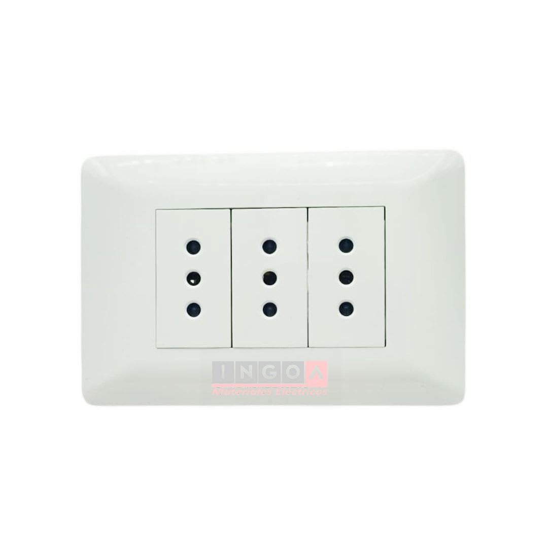 Enchufe Triple Emb. 10A 250V Blanco - Want - Vista 3