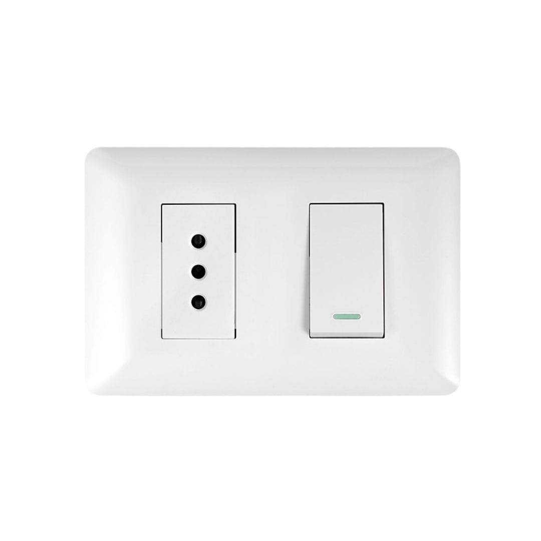 Interruptor Simple Emb. 9/12 + Enchufe Simple 10A 250V Blanco - Want 0