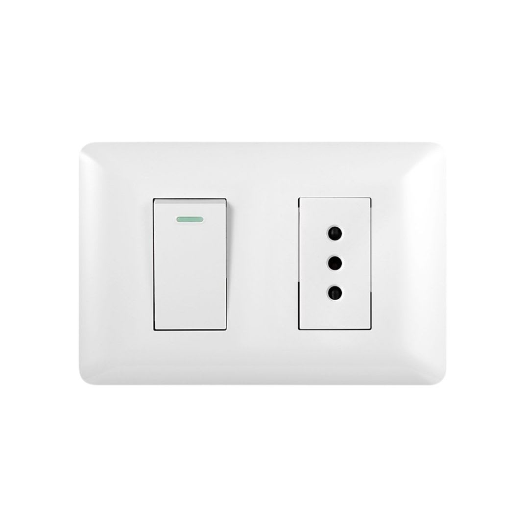 Interruptor Simple Emb. 9/12 + Enchufe Simple 10A 250V Blanco - Want 0