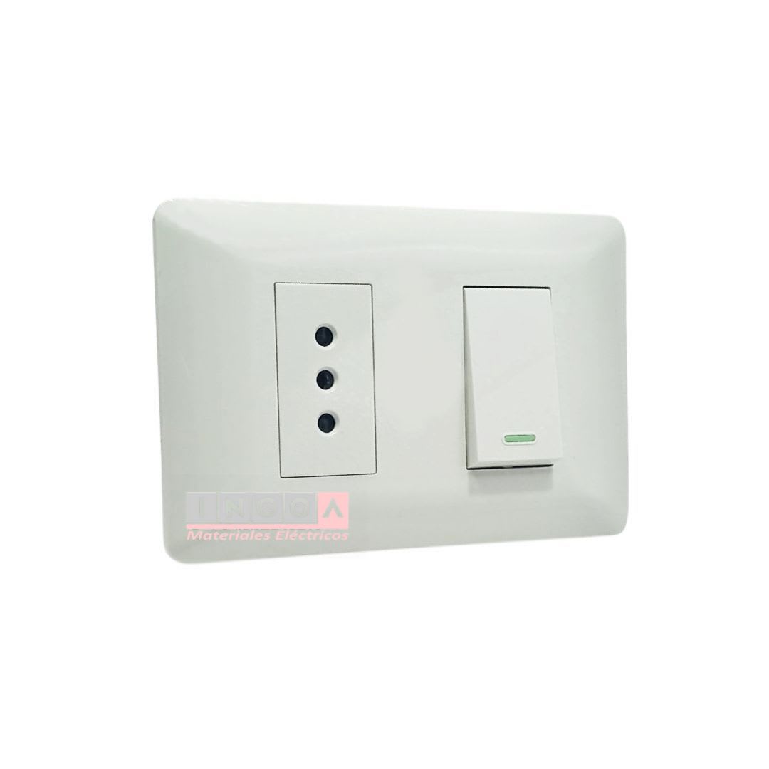 Interruptor Simple Emb. 9/12 + Enchufe Simple 10A 250V Blanco - Want - Vista 2