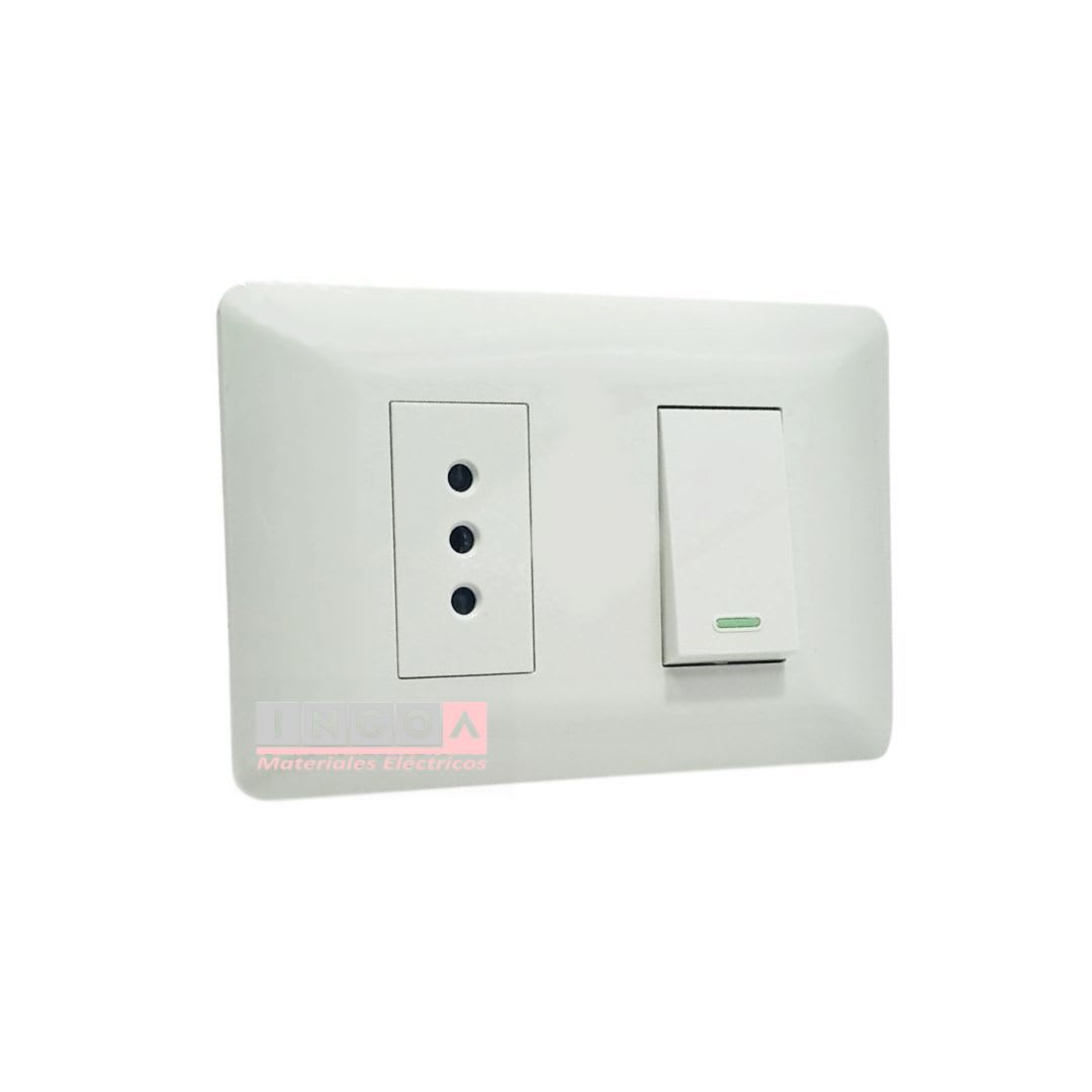 Interruptor Simple Emb. 9/12 + Enchufe Simple 10A 250V Blanco - Want2