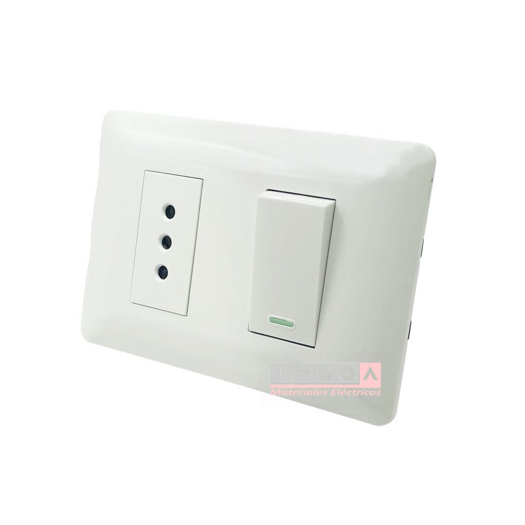 Interruptor Simple Emb. 9/12 + Enchufe Simple 10A 250V Blanco - Want3