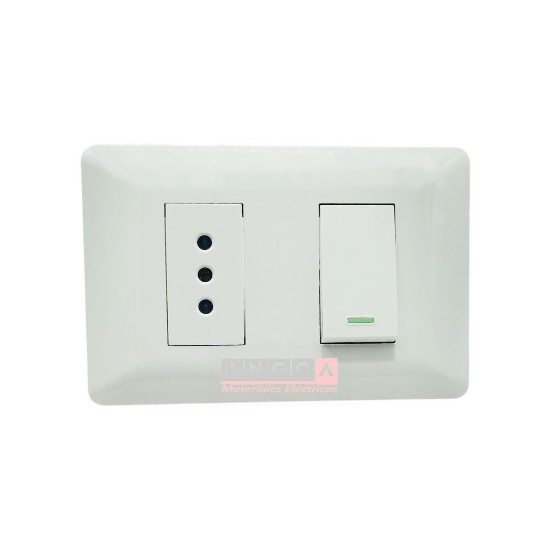Interruptor Simple Emb. 9/12 + Enchufe Simple 10A 250V Blanco - Want4