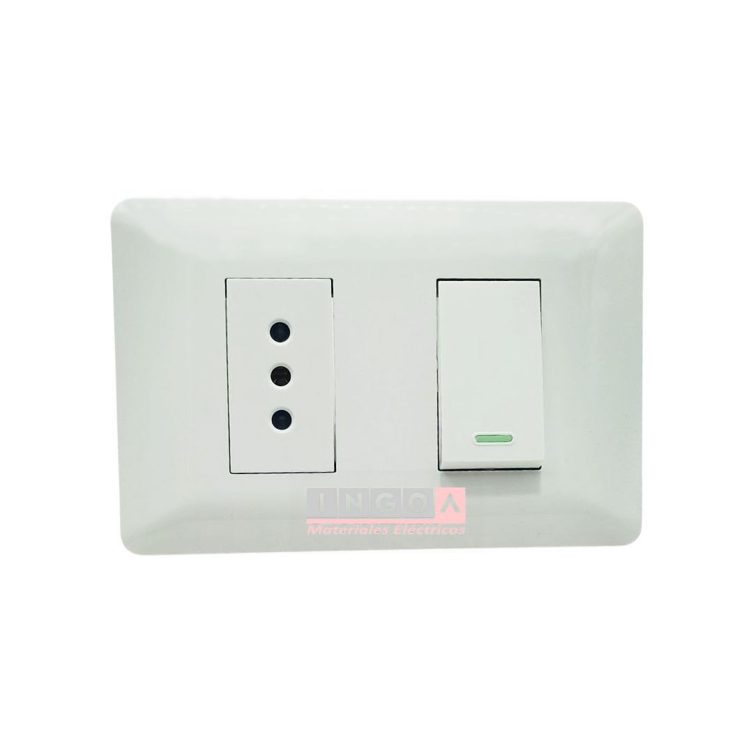 Interruptor Simple Emb. 9/12 + Enchufe Simple 10A 250V Blanco - Want4