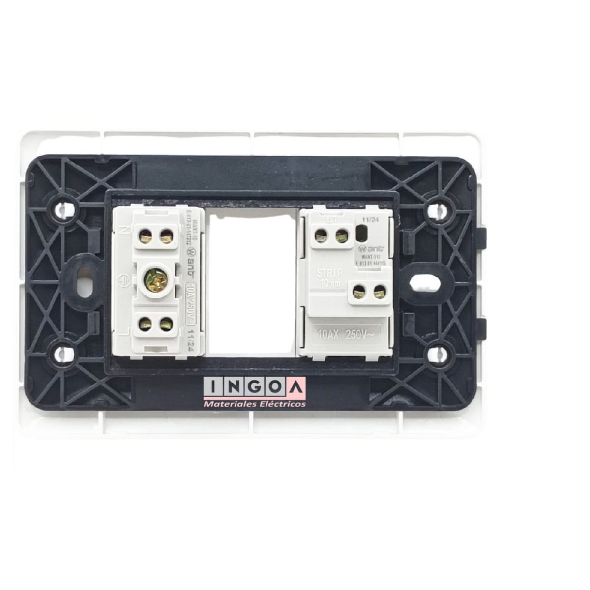 Interruptor Simple Emb. 9/12 + Enchufe Simple 10A 250V Blanco - Want - Vista 6