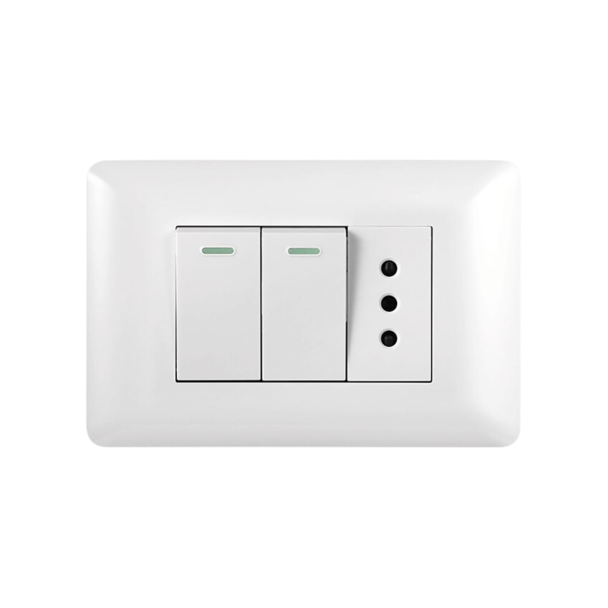 Interruptor doble Emb. 9/15 + Enchufe Simple 10A 250V Blanco - Want 0