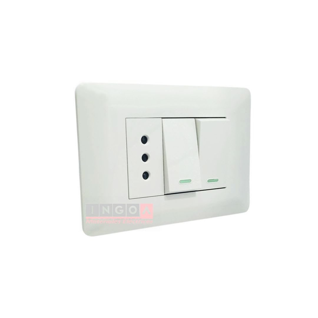 Interruptor doble Emb. 9/15 + Enchufe Simple 10A 250V Blanco - Want - Vista 2