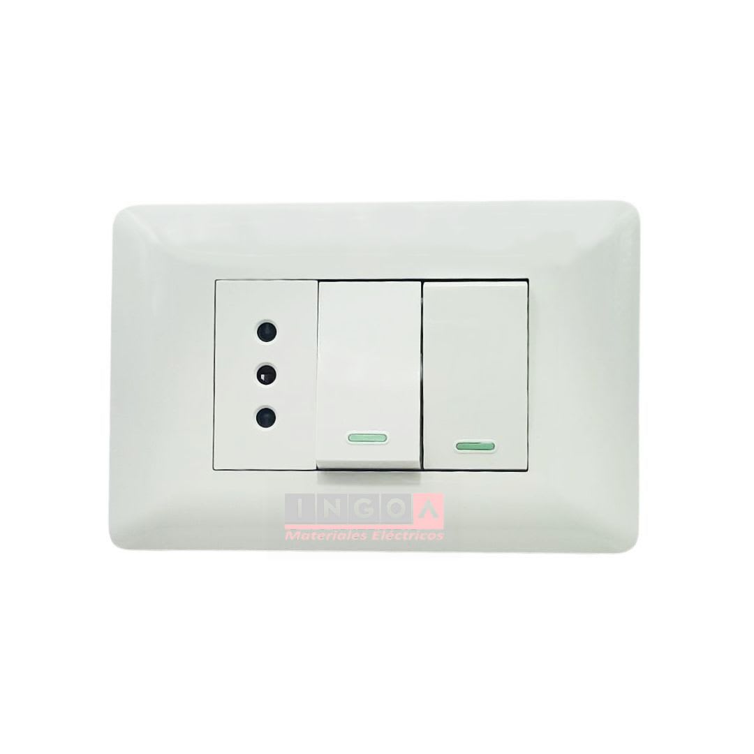 Interruptor doble Emb. 9/15 + Enchufe Simple 10A 250V Blanco - Want - Vista 3