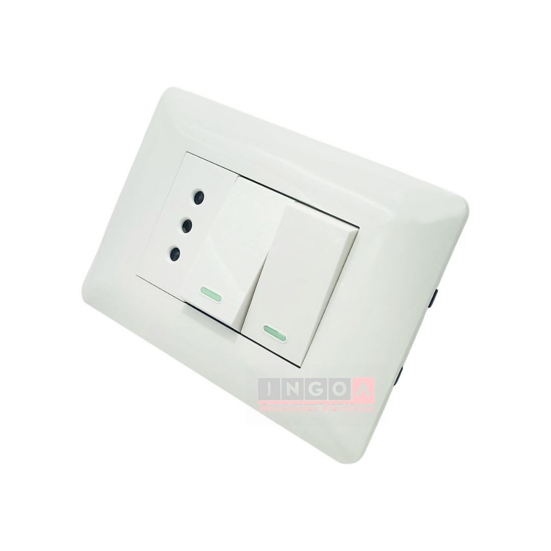 Interruptor doble Emb. 9/15 + Enchufe Simple 10A 250V Blanco - Want4
