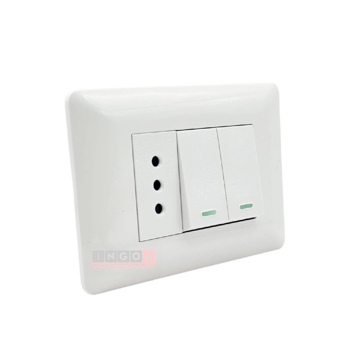 Interruptor doble Emb. 9/15 + Enchufe Simple 10A 250V Blanco - Want5