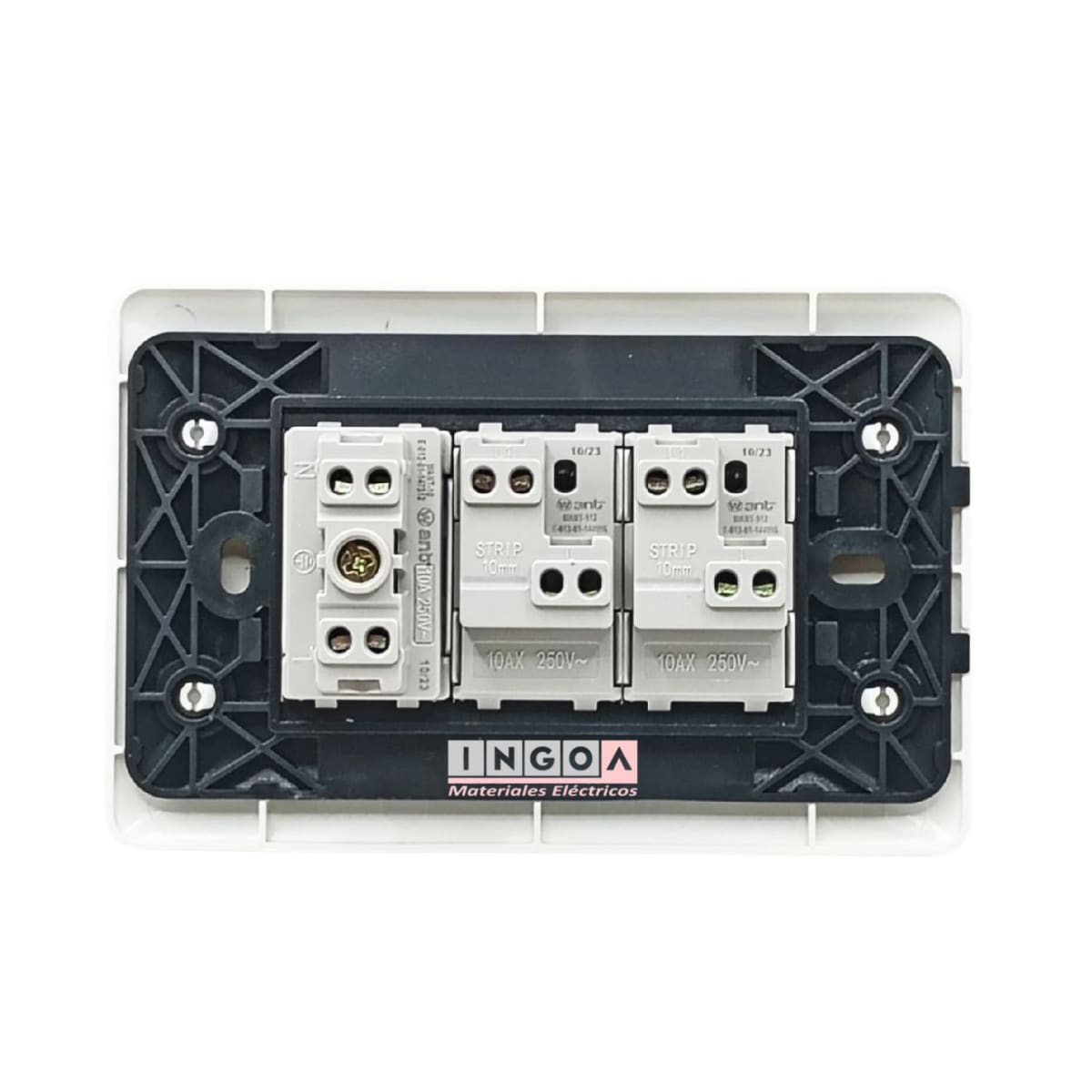 Interruptor doble Emb. 9/15 + Enchufe Simple 10A 250V Blanco - Want6