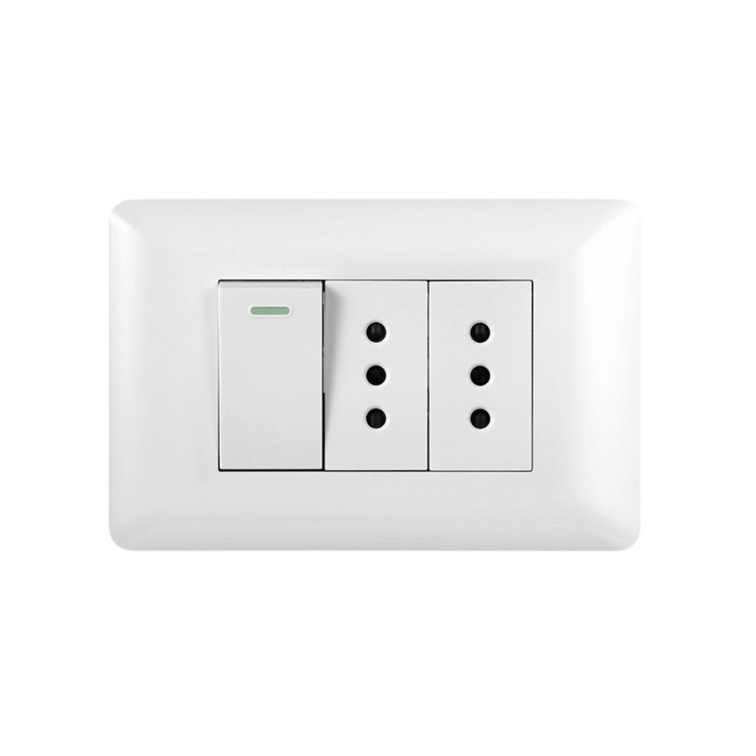 Interruptor Simple Emb. 9/12 + Enchufe Doble 10A 250V Blanco - Want 0