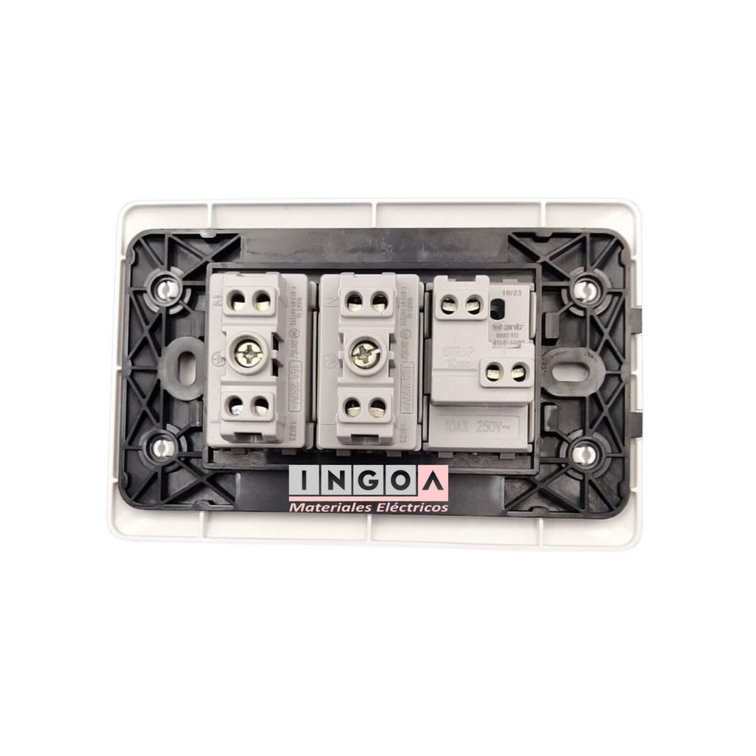 Interruptor Simple Emb. 9/12 + Enchufe Doble 10A 250V Blanco - Want - Vista 3