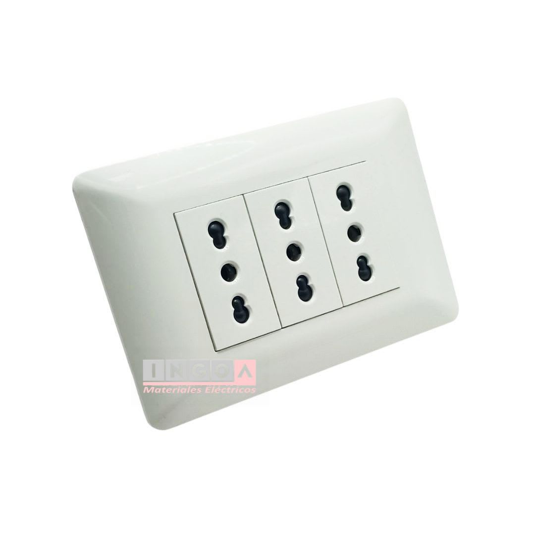 Enchufe Triple Emb. 10/16A 250V Blanco - Want - Vista 2