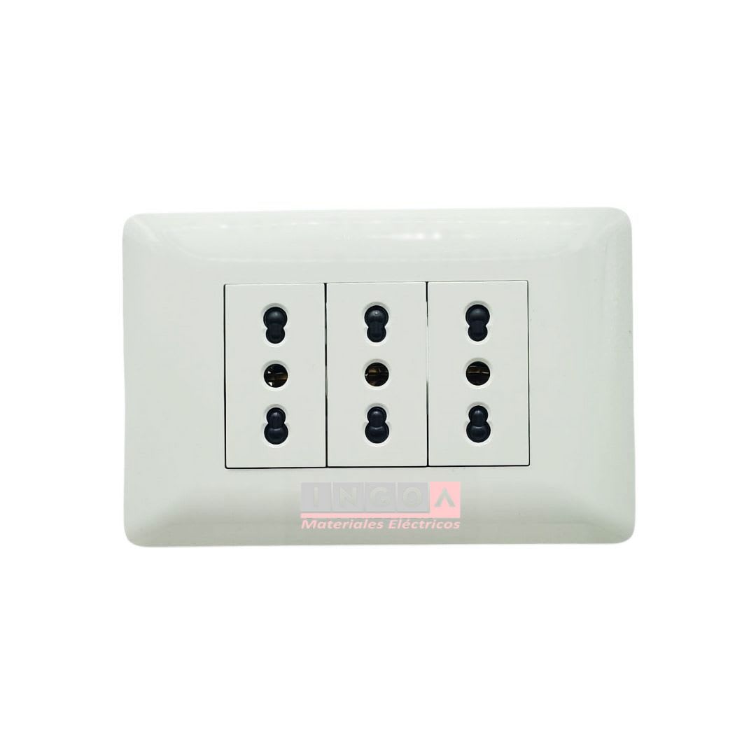 Enchufe Triple Emb. 10/16A 250V Blanco - Want - Vista 3