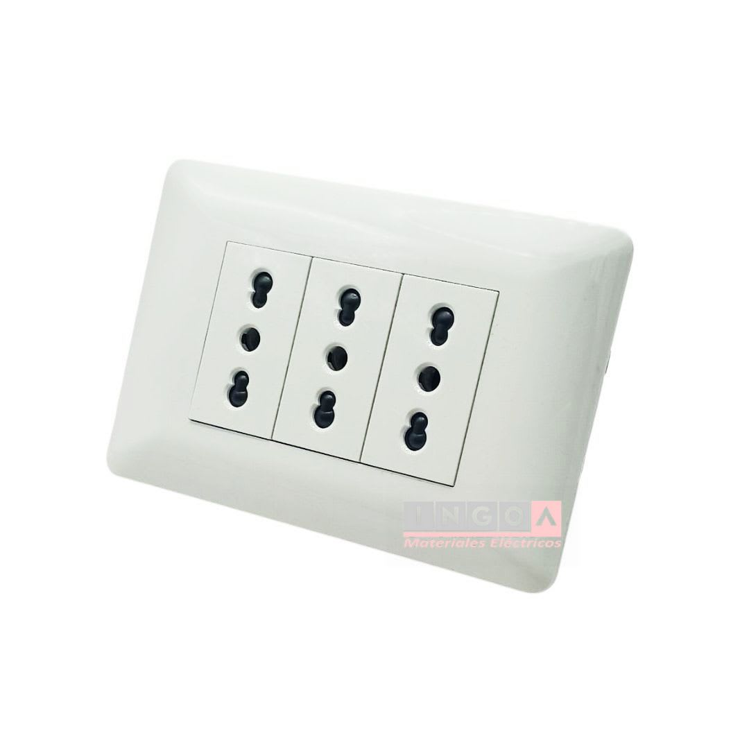 Enchufe Triple Emb. 10/16A 250V Blanco - Want - Vista 4