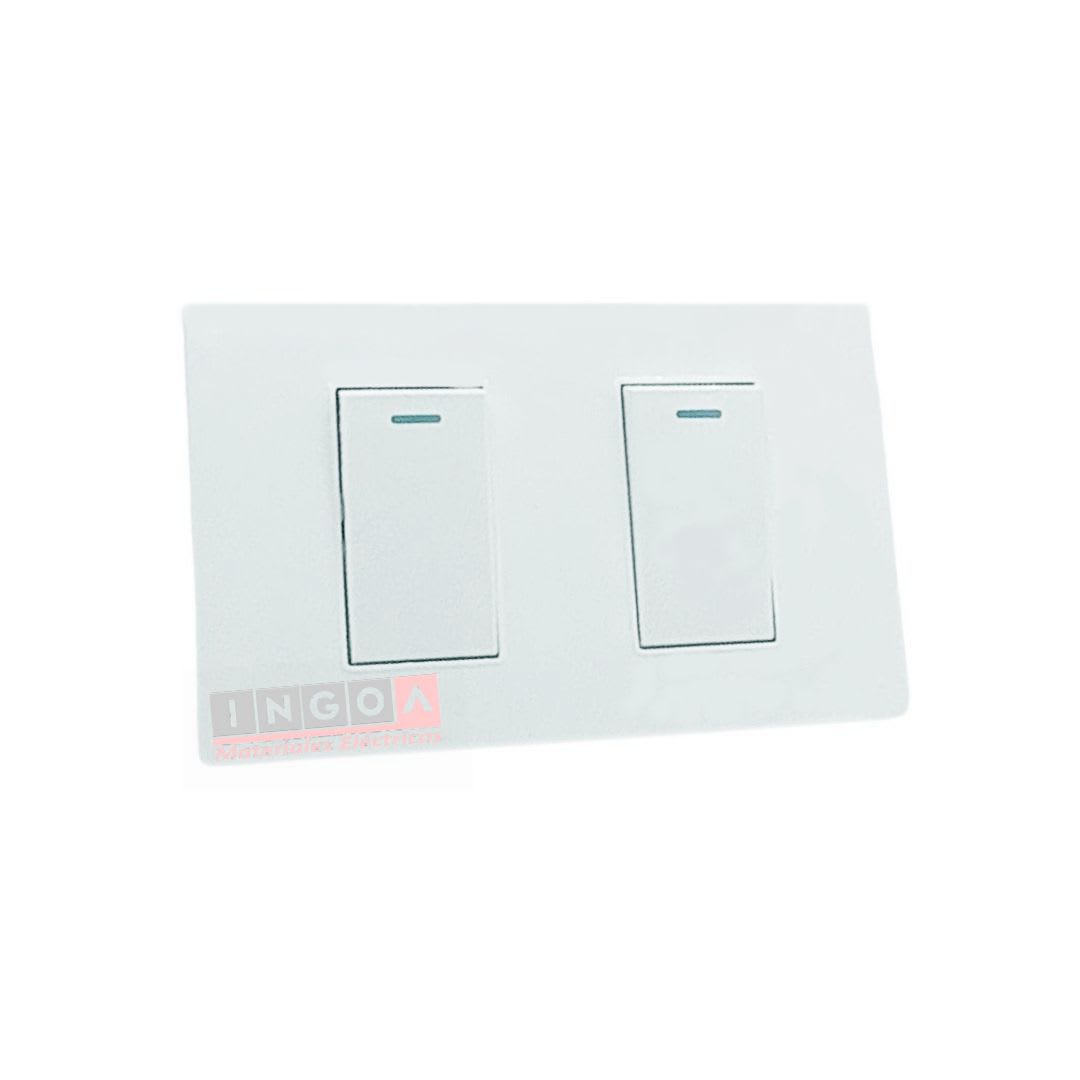 Interruptor Doble Emb. 9/15 16A 250V Blanco Base Metalica - Want - Vista 2