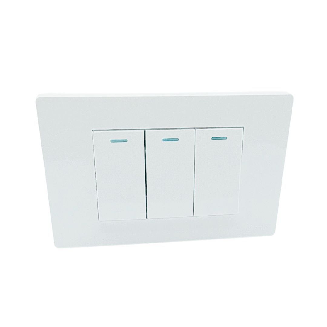 Interruptor triple Emb. 9/32 16A 250V Blanco Base Metalica - Want 0