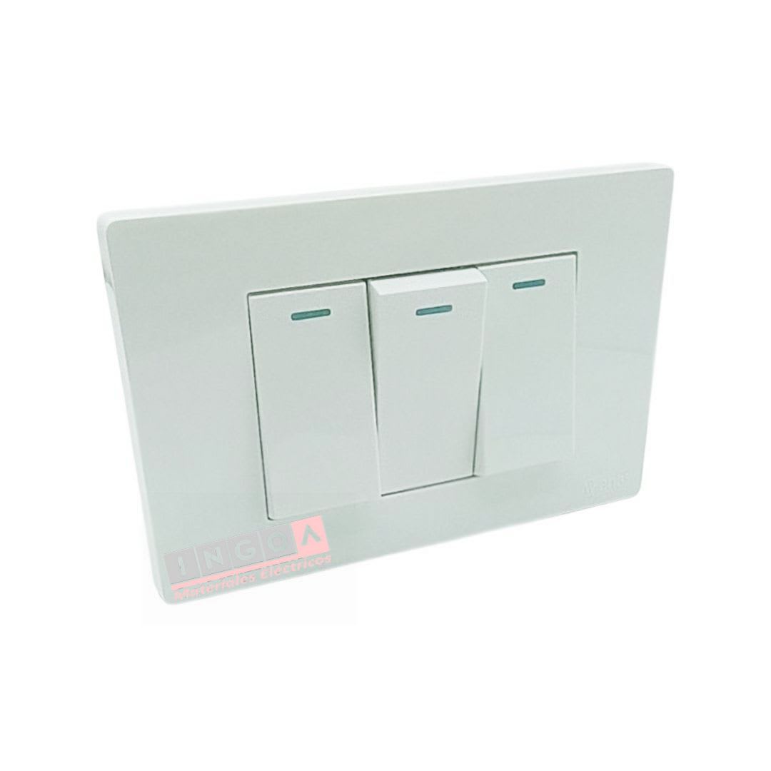 Interruptor triple Emb. 9/32 16A 250V Blanco Base Metalica - Want2