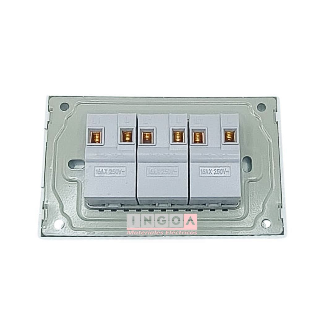Interruptor triple Emb. 9/32 16A 250V Blanco Base Metalica - Want3