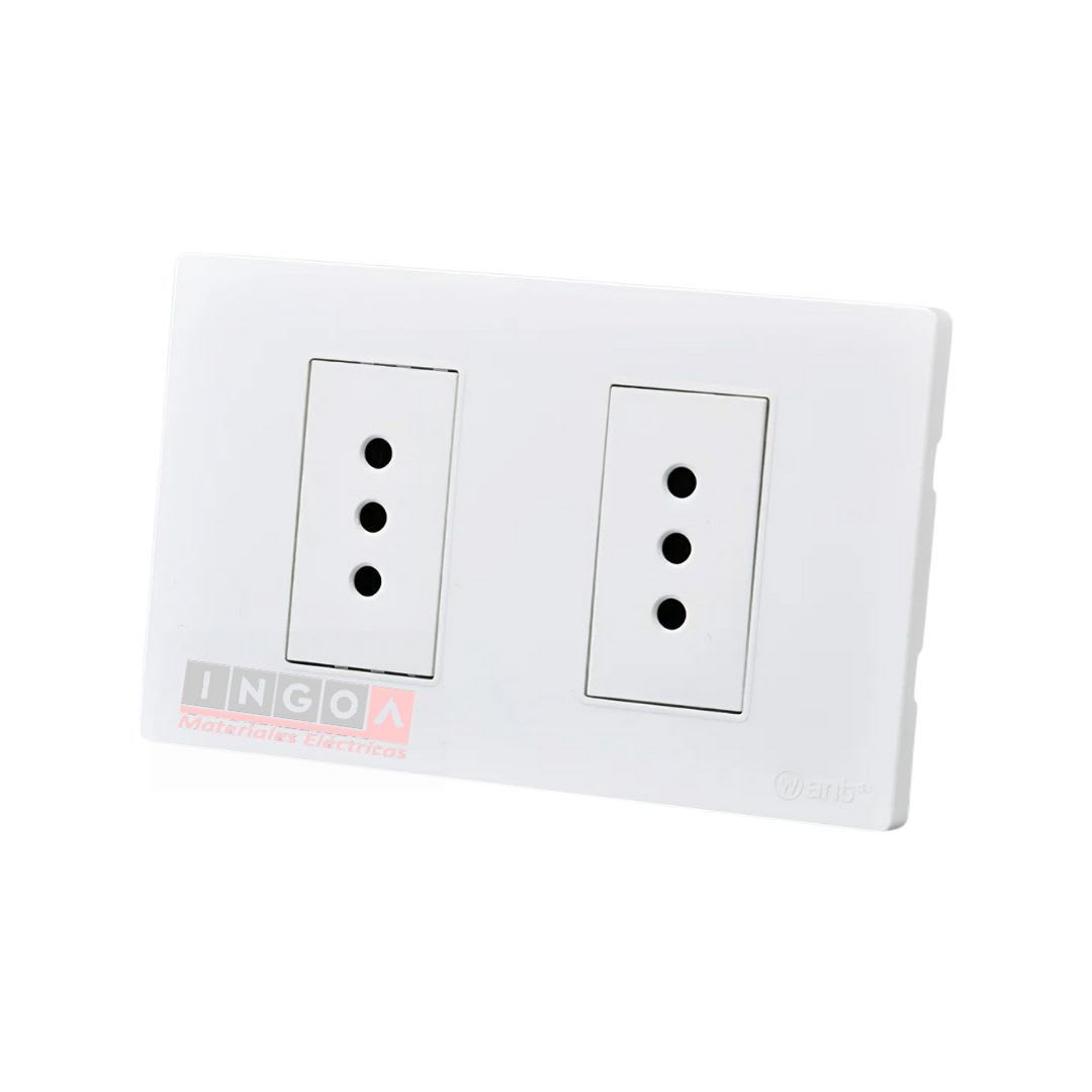 Enchufe Doble Emb. 10A 250V Blanco Base Metalica - Want - Vista 2