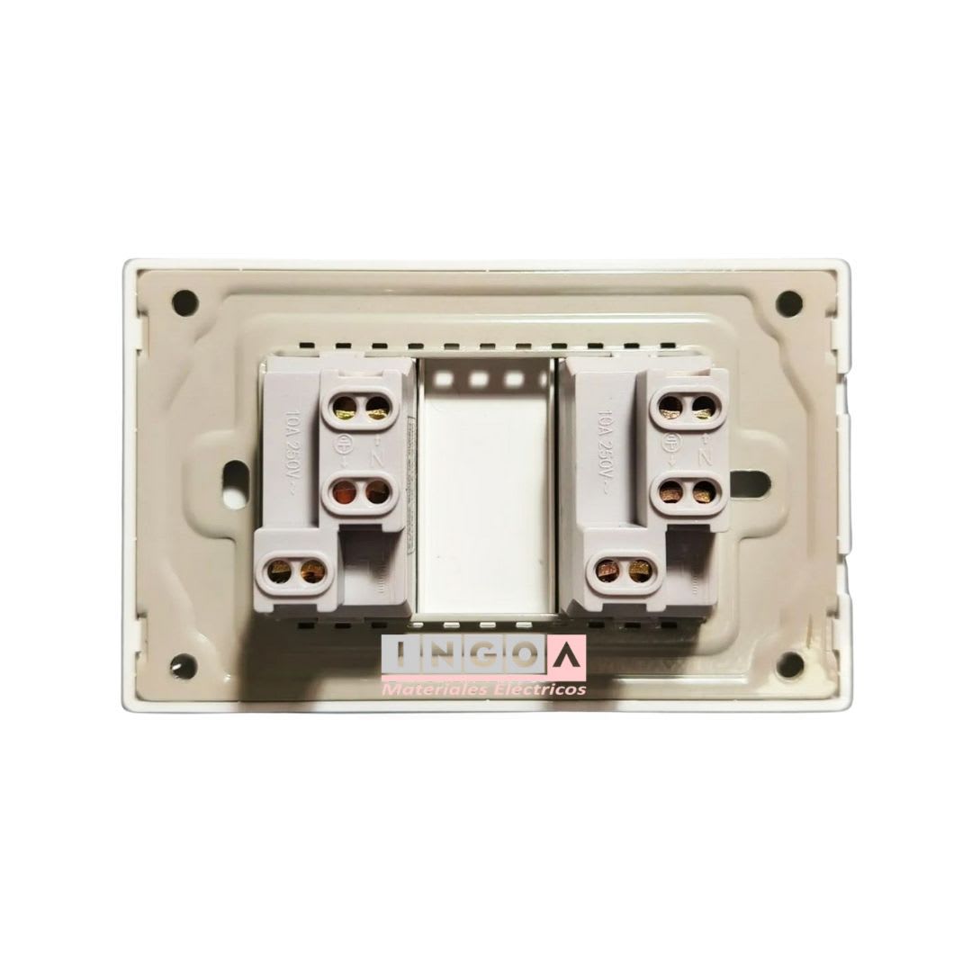 Enchufe Doble Emb. 10A 250V Blanco Base Metalica - Want4