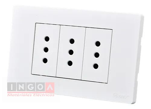 Enchufe Triple Emb. 10A 250V Blanco Base Metalica - Want - Vista 2